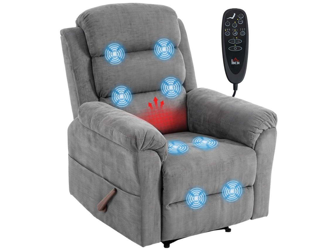 Poltrona De Massagem Relax Com Calor, Apoio Cabeça Ajustável, Design Compacto Para Paredes, Mobiliário Sala, Cinza