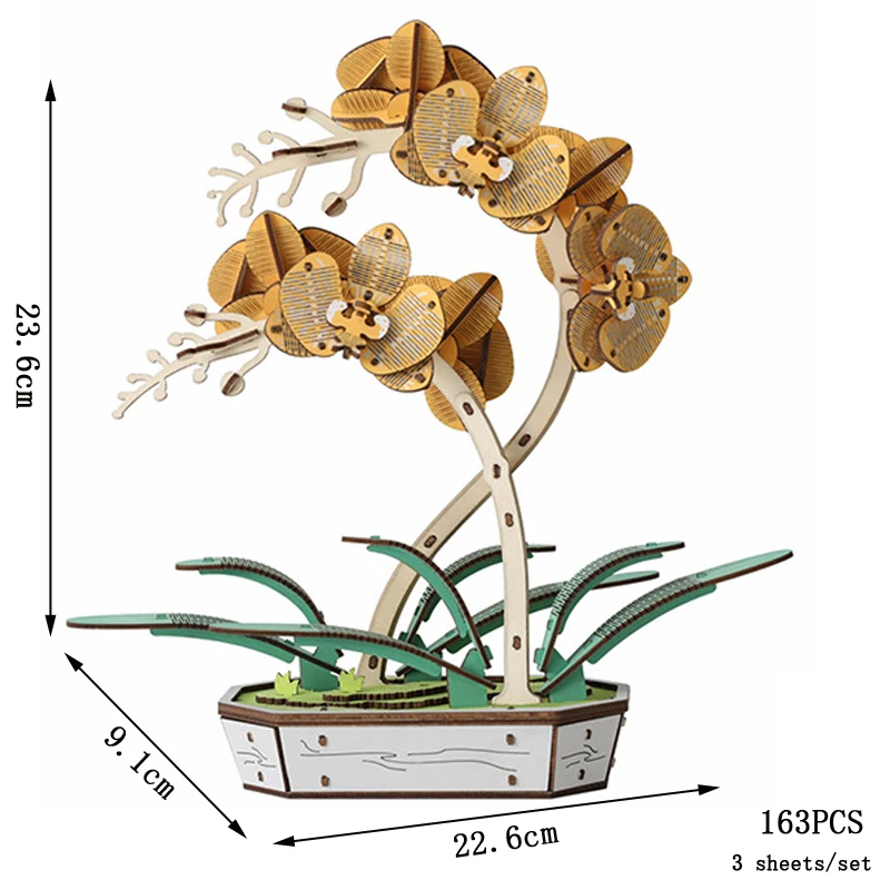 Modelo de Artesanato em 3d de Madeira para Montar: Buquê Preservado MDUG (orquídea Phalaenopsis)