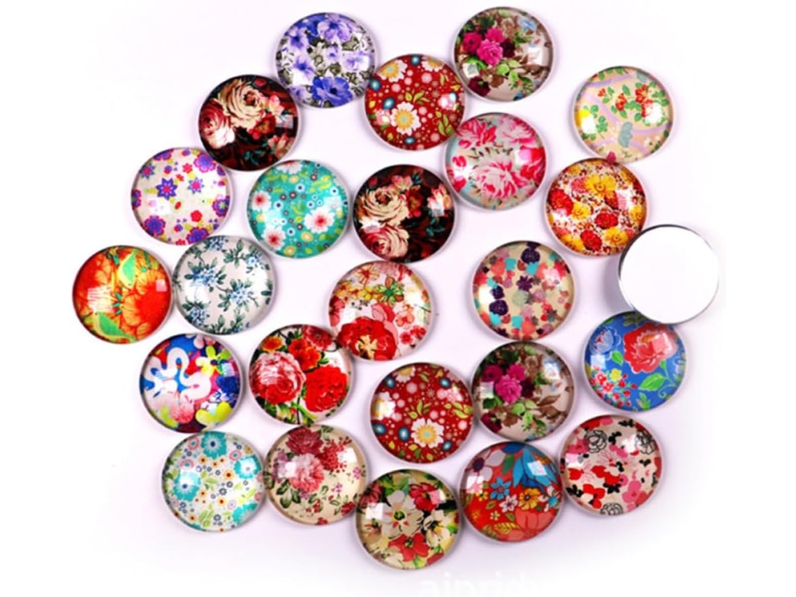 50 Adesivos Redondos Para Vidro De 1,8 Cm (0,71 Polegadas) Com Estampa De Flores - Apliques Diy Para Vidro
