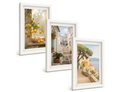 Quadros Decorativos Para Parede Árvore Cítrica, Vista Da Janela Moldura Branca Quadros Para O Escritório Espelharte (3 Peças 20x30 Cm)