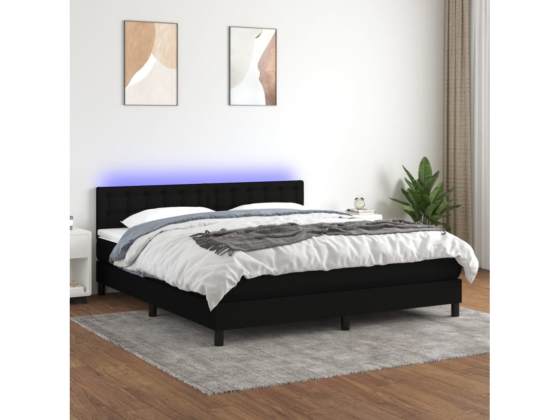 Cama Box Spring C/ Colchão E Led 160x200 Cm Tecido Preto
