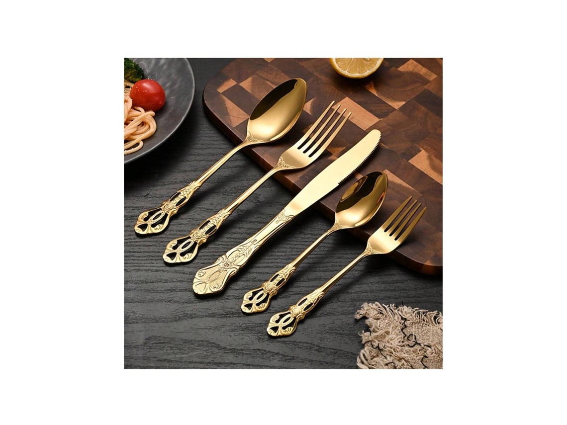 Conjunto 5 Peças Talheres Ocidentais Em Aço Inoxidável Gravado Presente Hoteleiro, Para Restaurante Ocidental. Igvtrade
