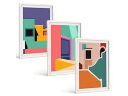 Conjunto De Pinturas Ilustrações De Cidades Coloridas Espelharte (3 Peças 40x60 Cm)