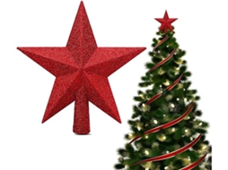 Estrela de Natal Brilhante para o Topo da Árvore, 20 Cm, Decoração Vermelha, Ideal Natalícia, Ergonômico, Uso Diário STELASPLEN
