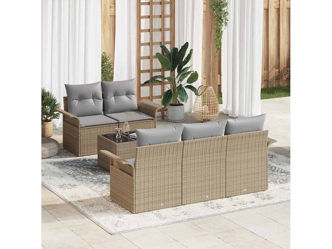 Vidaxl Conjunto De Sofás 6 Unid. Bege Vime Pe