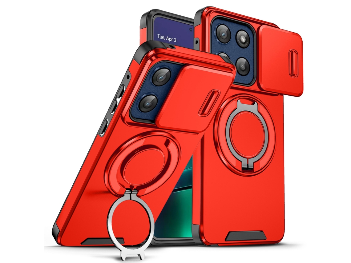 Capa Para Motorola Moto G 5g 2025 Câmara Anel Suporte Vermelho Czhhmart