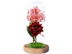 Flor Artificial Rosa Luz LED Cúpula Vidro Presente MARCA