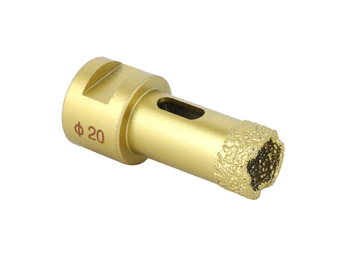 Broca diamantada para serra copo em granito, cerâmica e concreto, 20 mm, M14, para soldagem a vácuo.