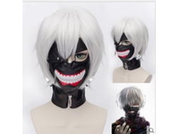 Peruca De Cosplay Kaneki Ken | Cabelo Branco Curto + Máscara De Acessoório, Estilo Autêntico Para Tokyo Ghoul