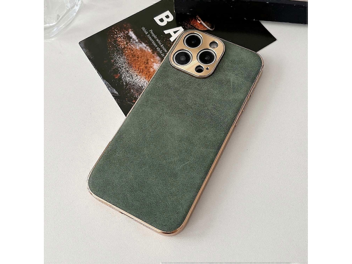 Capa De Celular À Prova De Choque Em Couro Tpu Galvanizado Para Iphone 16 Pro - Verde