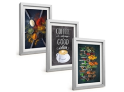 Composição De Quadros Especiarias, Café, Ervas, Padrões Espelharte (3 Peças 20x30 Cm)