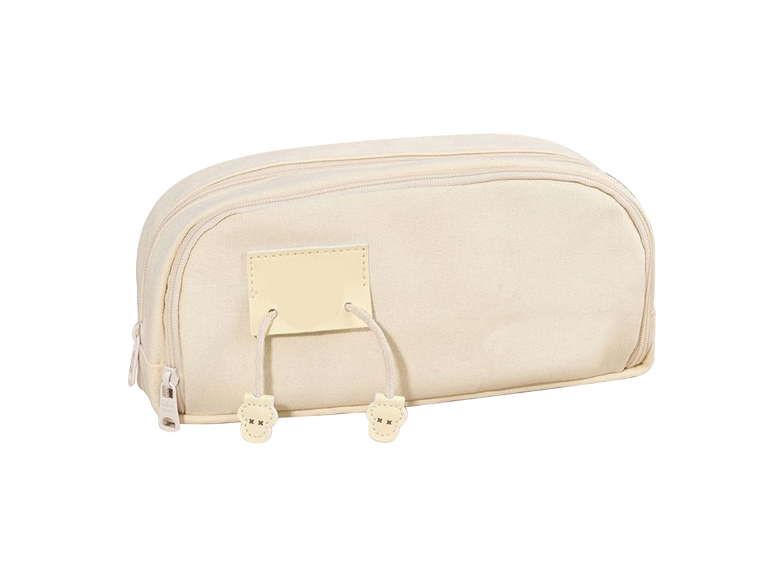 Estojo duplo de grande capacidade com zíper, portátil para escola e escritório, branco.