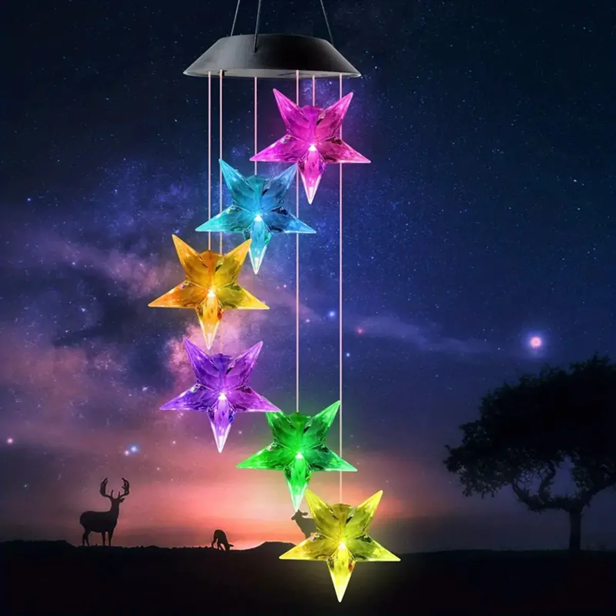 (estrela) Sino De Vento Led Com Energia Solar, Decoração Externa Impermeável Para Pendurar Em Formato De Lua E Estrela