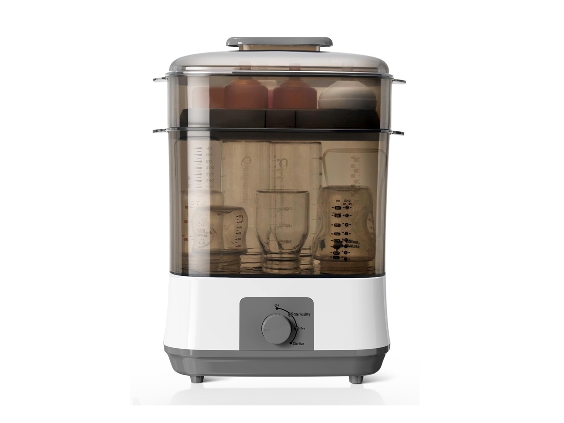 Esterilizador De Microondas Para 8 Biberões E Acessórios, Vapor Natural 360° Que Elimina 99,99% Das Bactérias Cinza
