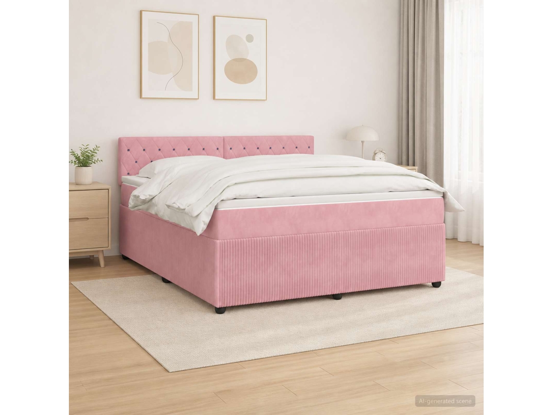 Vidaxl Cama Box Spring Com Colchão Rosa 140 X 190 Cm Veludo
