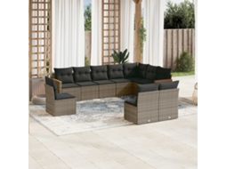 Vidaxl 10 Pcs Conjunto Sofás De Jardim C/ Almofadões Vime Pe Cinzento