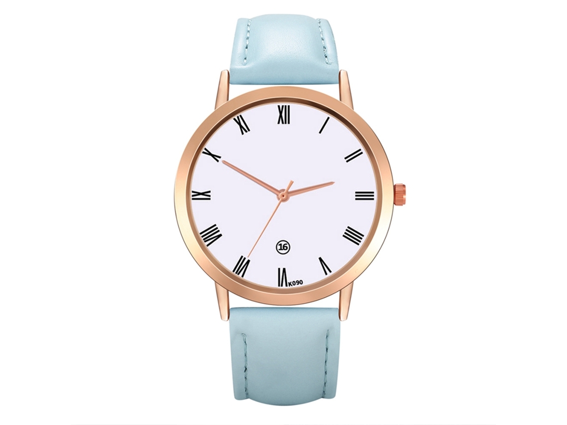 Relógio de Pulso Feminino de Quartzo de Couro Pu Casual para Estudantes (azul Claro)