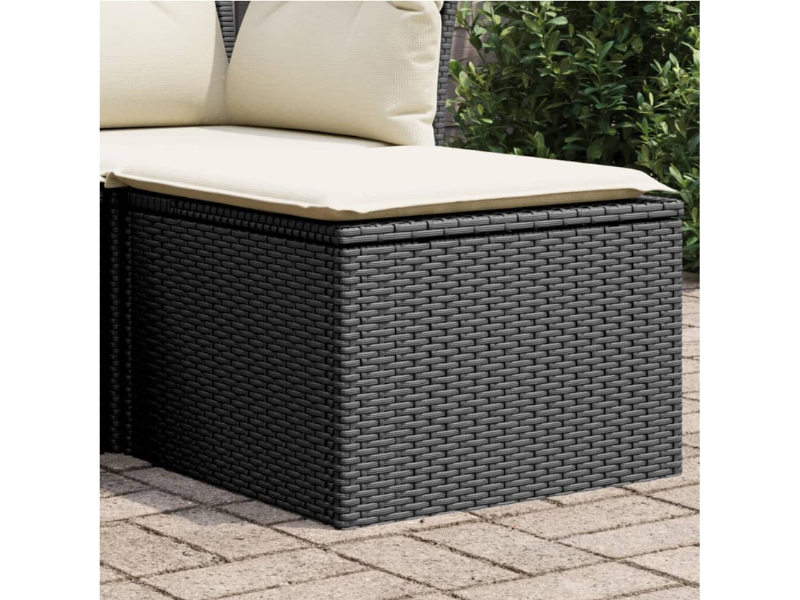 Vidaxl Banco De Jardim Com Almofadão 55x55x37 Cm Vime Pe Preto