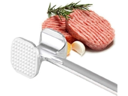 Martelo Amaciador De Carne Em Aço Inoxidável, Ferramenta De Dupla Face Com Cabo Ergonômico Antiderrapante, Cor Prata.