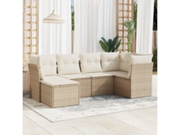 Vidaxl 6 Pcs Conjunto De Sofás P/ Jardim Com Almofadões Vime Pe Bege