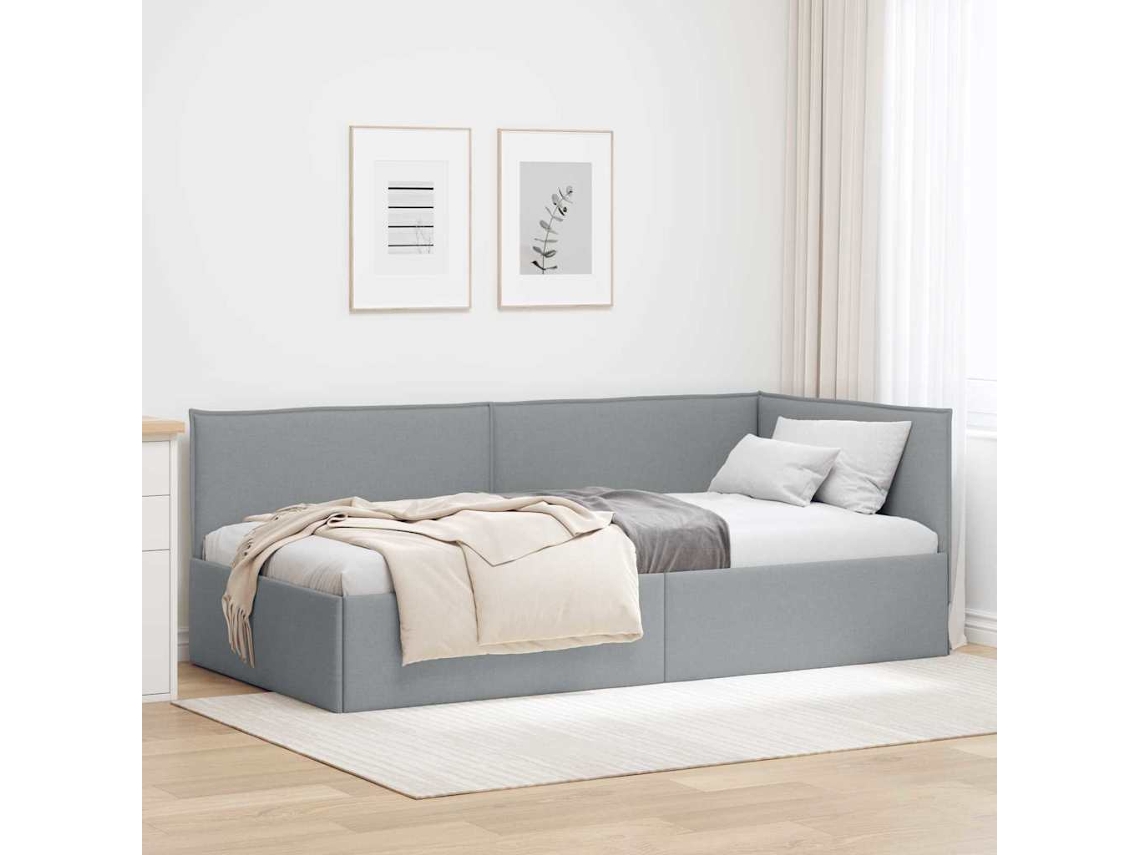 Vidaxl Estrutura De Cama De Canto Cinzento-claro 100 X 200 Cm Tecido