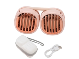 Ventilador de Pescoço Usb Carregável Duas Hélice Rosa Portátil