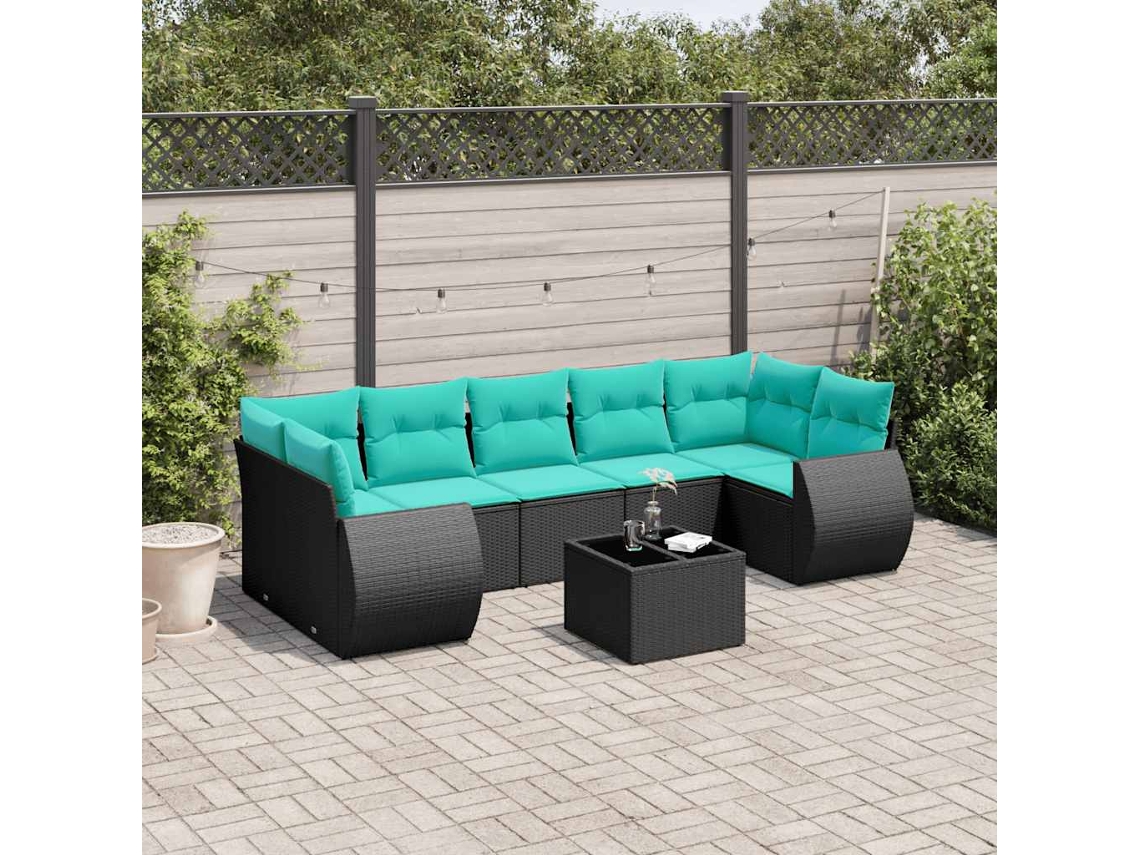 Vidaxl Conjunto De Sofá De Jardim Com 8 Peças E Almofadas Em Rattan Sintético Preto