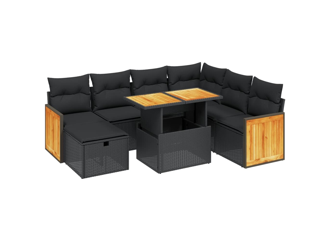 Conjunto de 8 Sofás de Jardim com Almofadões Vime Pe Preto MAISON EXCLUSIVE (N/A)