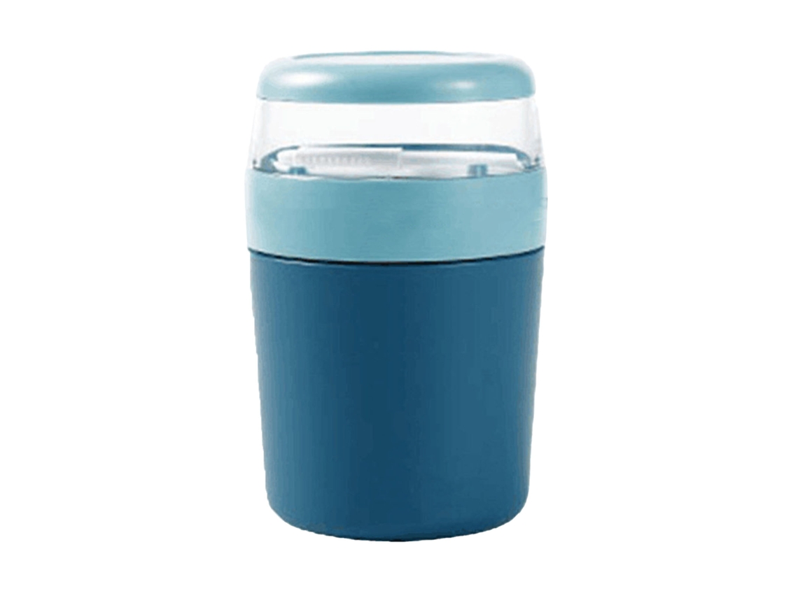Recipiente de Aveia Noturna 500ml com Tampa e Colher Azul