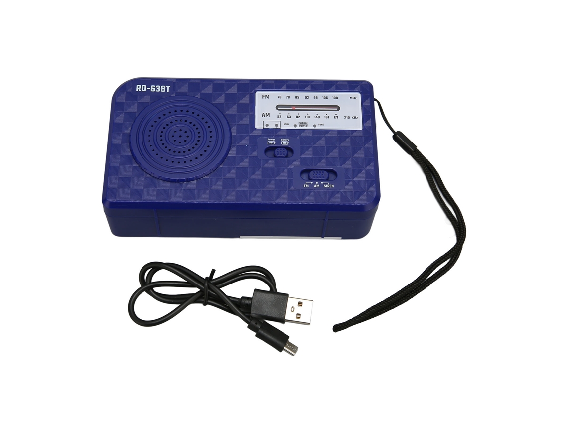 Rádio Solar de Manivela Portátil Recarregável Fm Am com Lanterna Led para Emergência Ao Ar Livre Azul