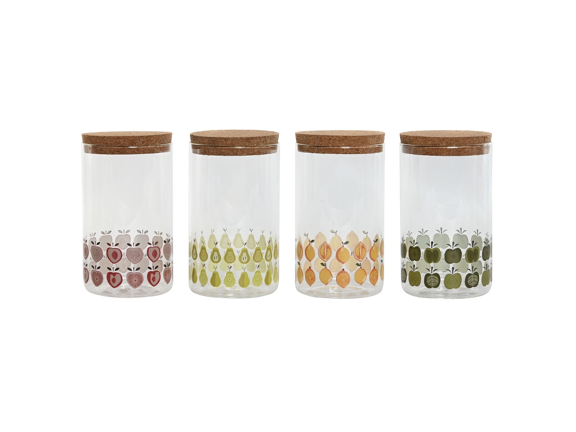 Bote HOME ESPRIT Amarelo Verde Natural Cortiça Silicone Vidro de Borosilicato Shabby Chic 1 L (4 Unidades)