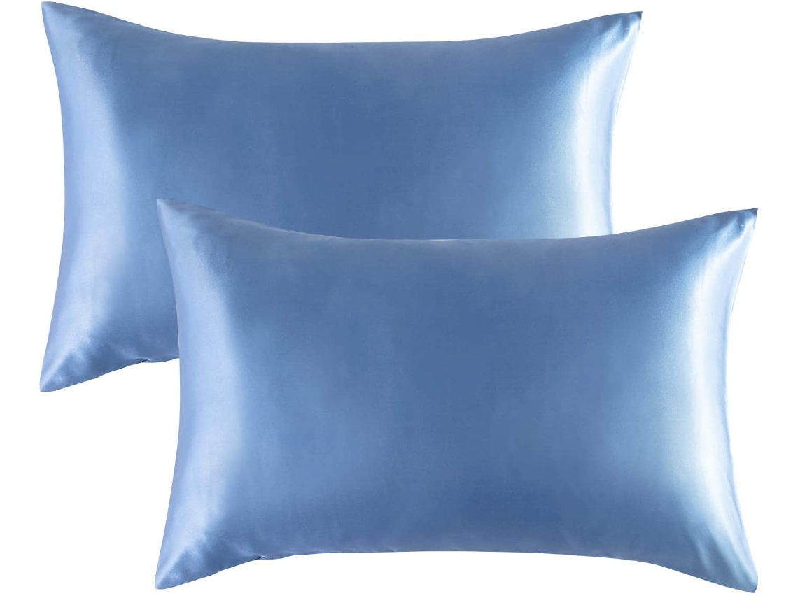 Conjunto De 2 Fronhas De Seda Gelada - Azul Celeste 50x90 Cm