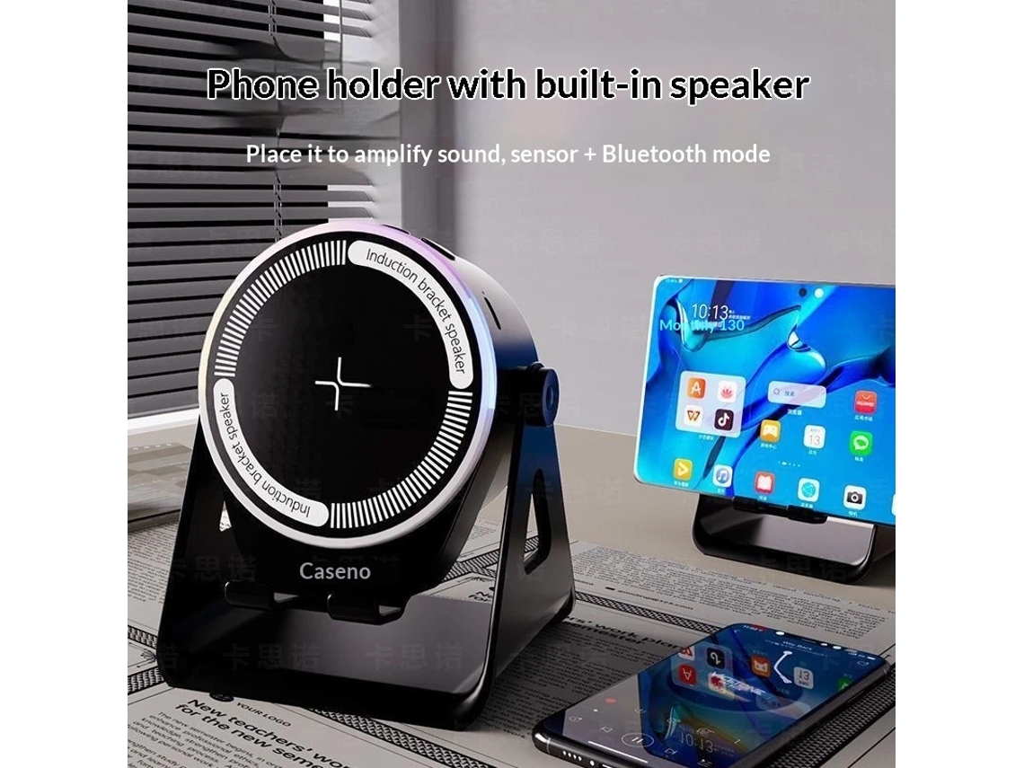 Caixa De Som Sem Fio Com Bluetooth, Suporte Para Celular, Iluminação Rgb E Rotação.