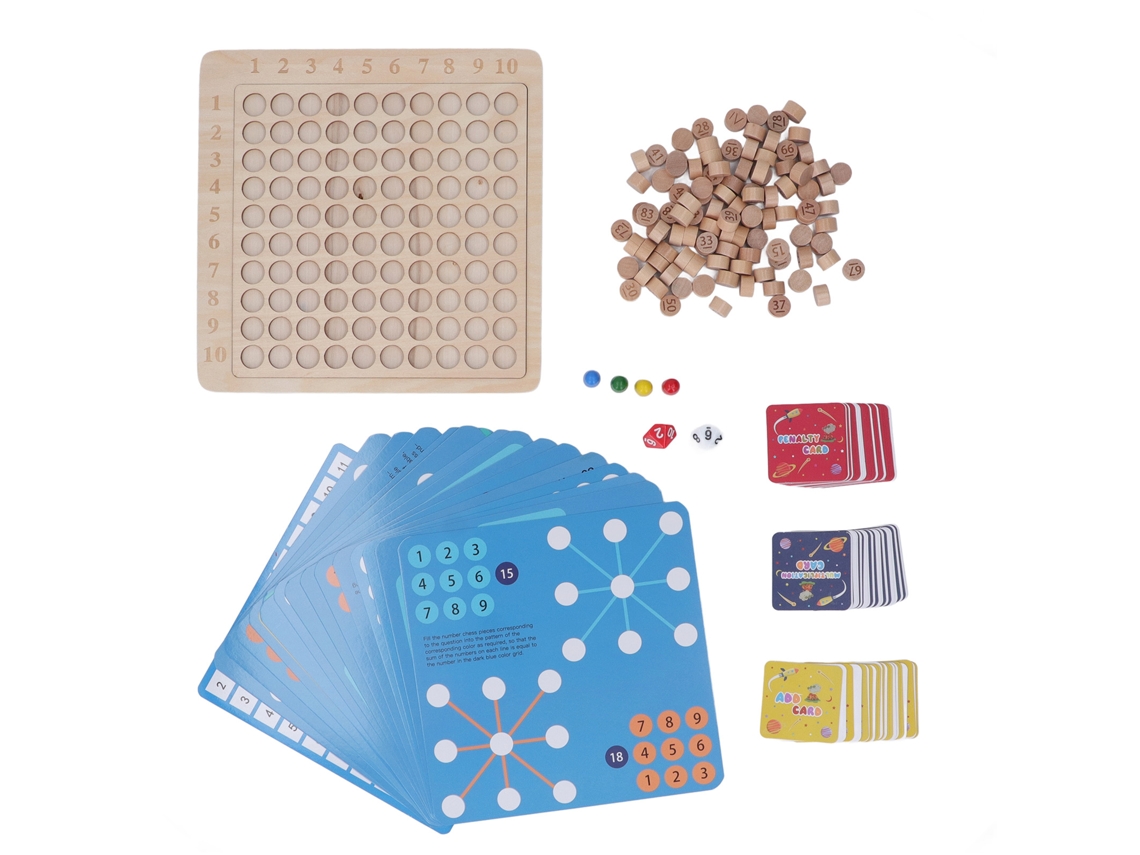 Jogo educativo 2 em 1 de multiplicação em madeira para crianças em idade pré-escolar.
