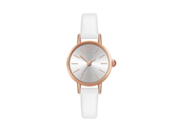 Relógio de negócios masculino com pulseira de couro PU, mostrador redondo e mecanismo de quartzo (branco)