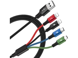 Um Cabo De Dados De 4 Portas Com Uma Porta Lightning, Duas Portas Usb-c E Uma Porta Micro Usb.