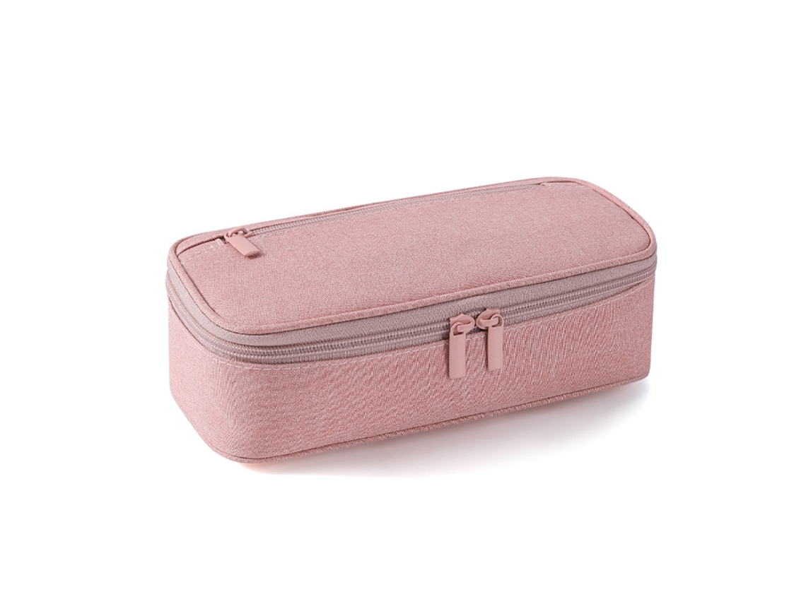 Estojo Em Lona Com Múltiplos Compartimentos, Bolsa De Grande Capacidade Para Artigos De Papelaria – Rosa