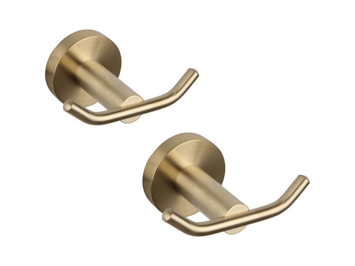 Gancho De Banheiro Em Aço Inoxidável Sus 304 Com 2 Ganchos Parede Dourado Zircônio Pvd 2 Unidades