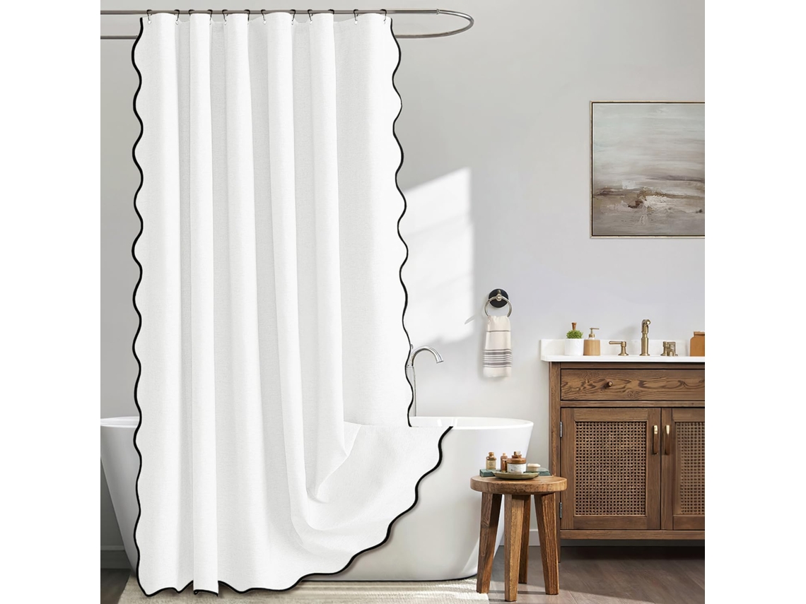 Cortina de Chuveiro Impermeável com Gancho de Metal,branco/90x180cm GERTIZ