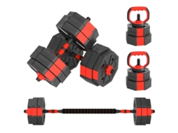 Conjunto de Pesos 4 Em 1 De 30 Kg Em Plástico E Areia, Halteres, Vermelho, Barra E Suporte, Conversível Em Kettlebell