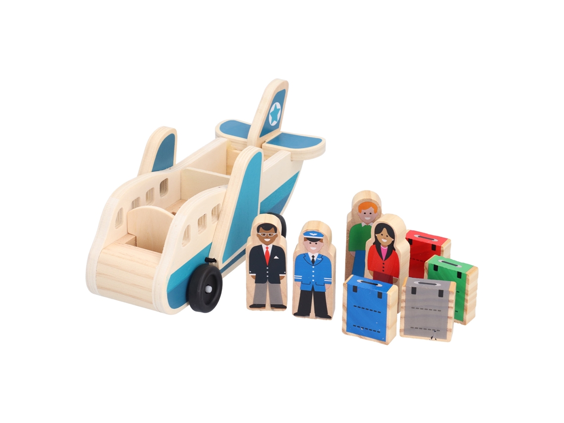 Mali conjunto de Brinquedo de Avião de Madeira Educativo para Crianças com Passageiros e Bagagem