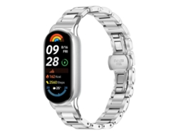 Bracelete para Xiaomi Smart Band 10/9/8 Aço Inoxidável Fino com Fecho Borboleta Prateada XIAOMOYU