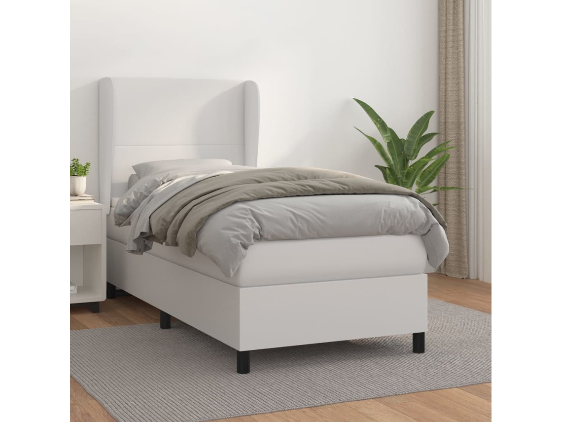 Vidaxl Cama Com Molas/colchão 80x200 Cm Couro Artificial Branco