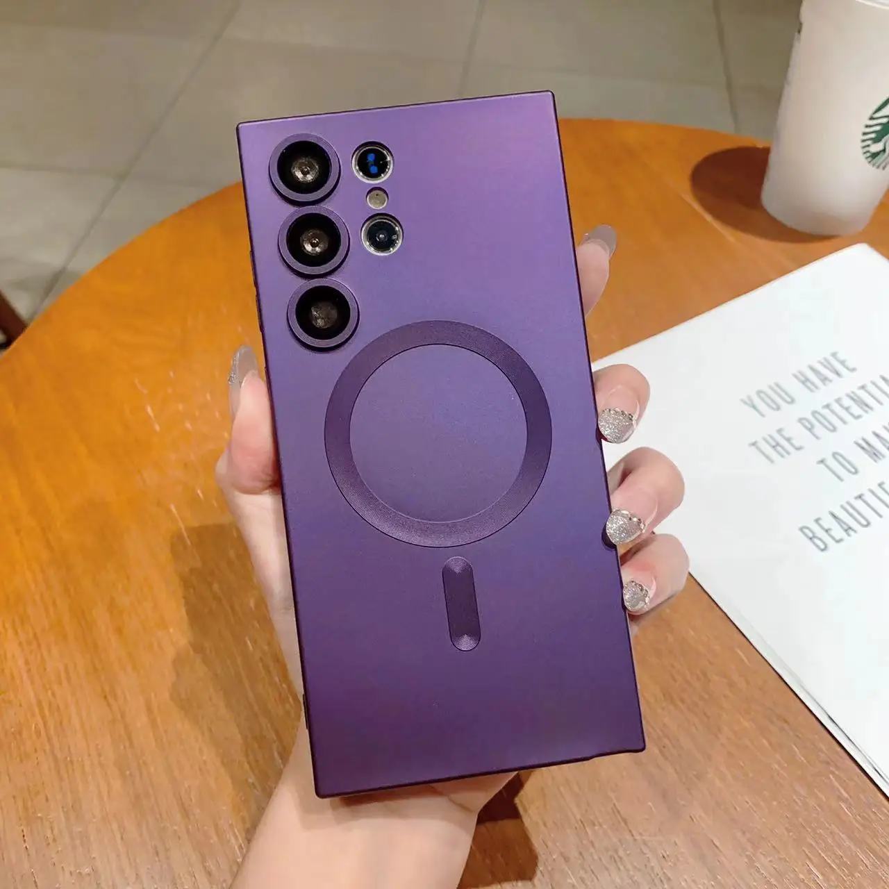 (morado Oscuro A55) Funda Protectora Magnética, Fabricada Con Material Tpu Suave.