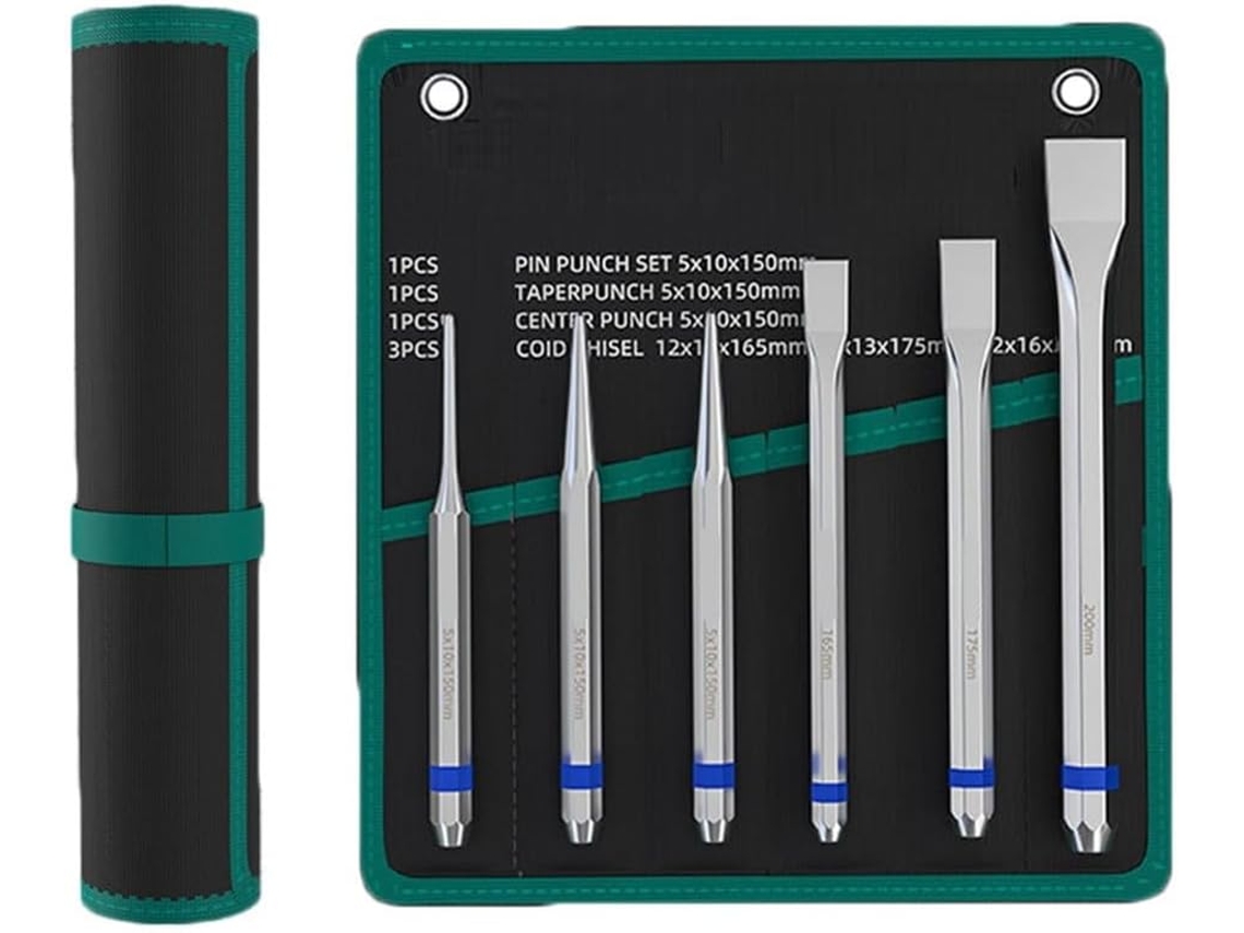 Conjunto De 6 Punções Planas E Cônicas Em Aço De Liga Resistente Para Manutenção E