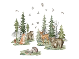 KOFIHETY Autocolante Parede Bambi Autocolante Animais Floresta Quarto Bebé Sala De Estar Quarto Criança Quarto De Dormir Bambi