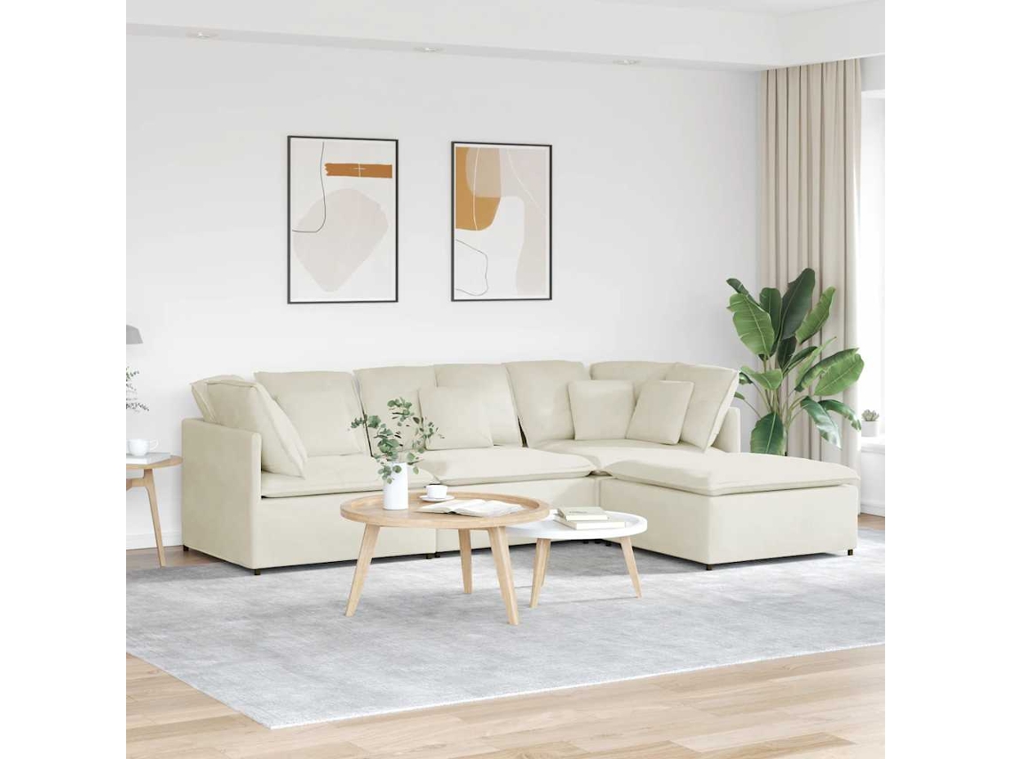 Vidaxl Sofá Modular Com Pufes E Almofadas Veludo Creme