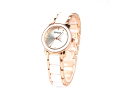 Relógio de pulso feminino Senda com mostrador redondo, strass e movimento de quartzo (ouro branco)