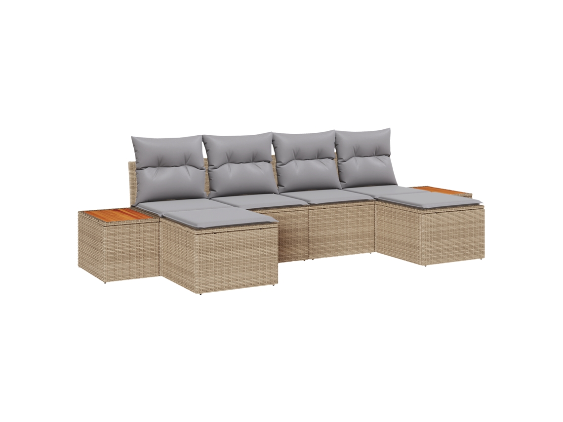 Conjunto 6 Assentos Exteriores Vidaxl Bege Vime Pe (294 X 117 X 85 Cm)