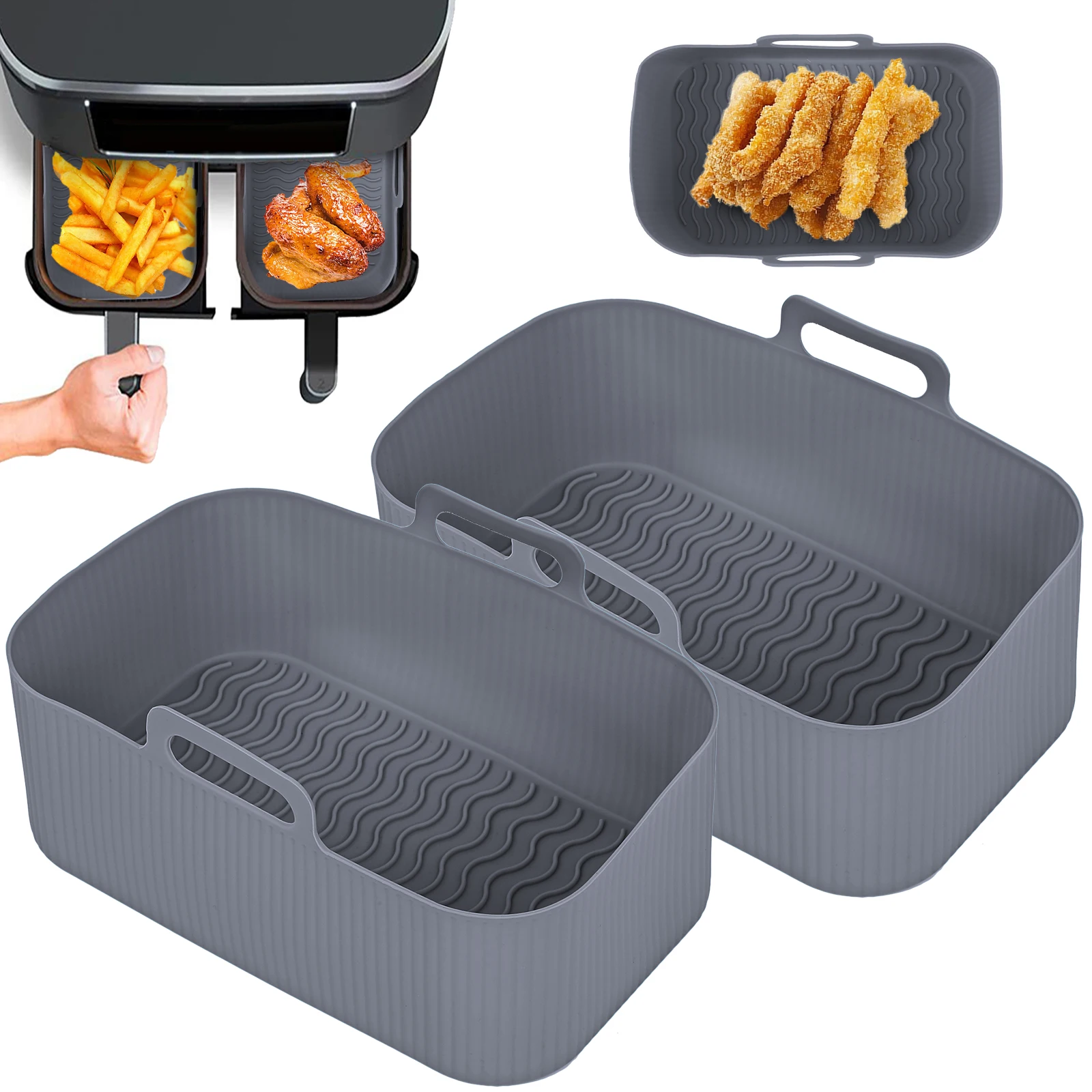 Bandejas Retangulares de Silicone Reutilizáveis para Fritadeira a Ar MDUG (2 Cinza)